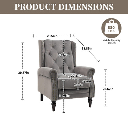 Poltrona reclinabile imbottita in velluto con borchie e gambe nere