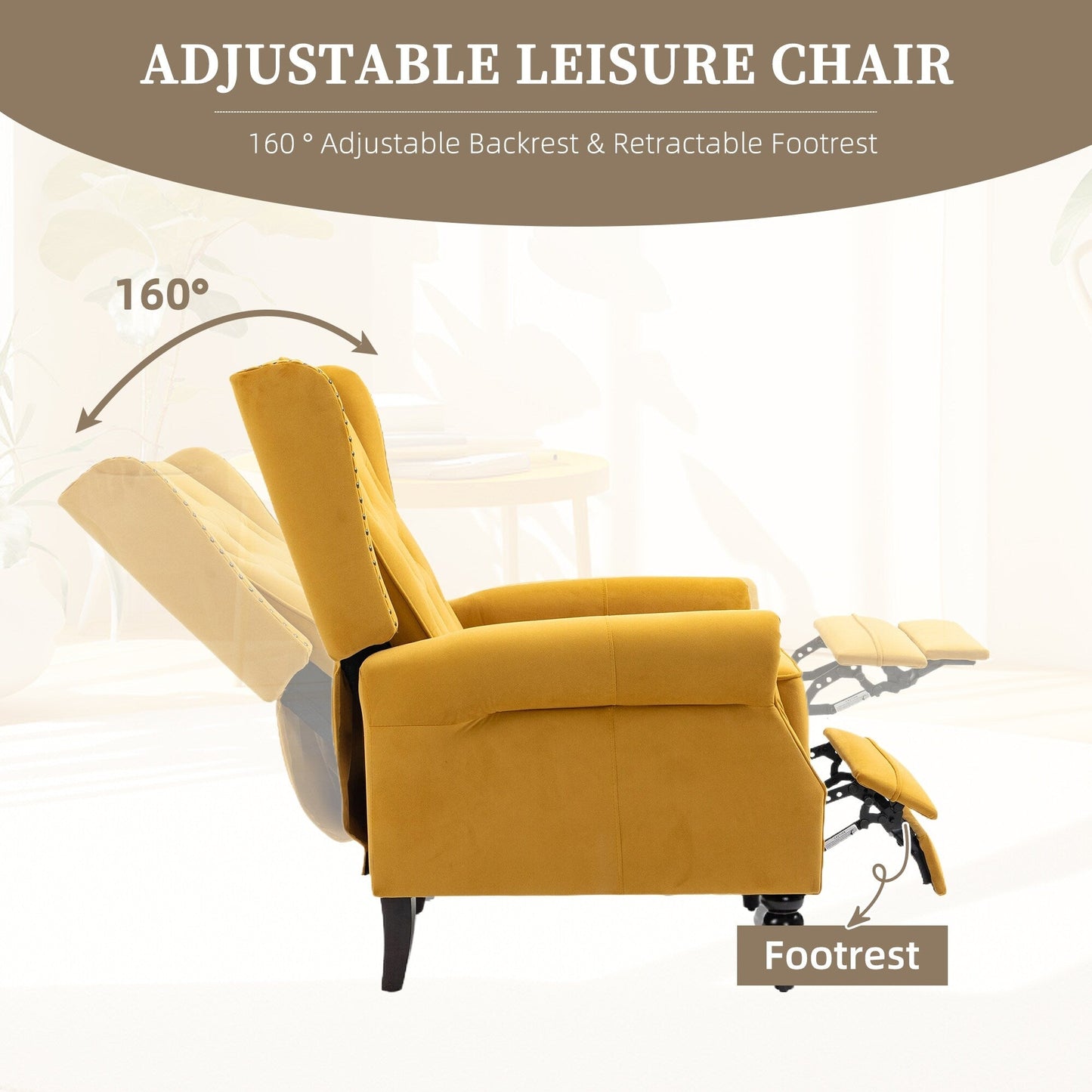 Poltrona reclinabile imbottita in velluto con borchie e gambe nere