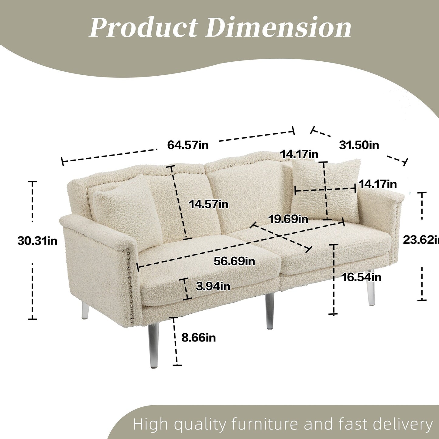 Divano letto a due posti con borchie rivestito in velluto e piedini in acrilico