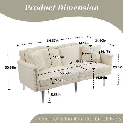Divano letto a due posti con borchie rivestito in velluto e piedini in acrilico