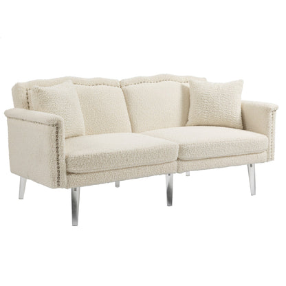 Divano letto a due posti con borchie rivestito in velluto e piedini in acrilico