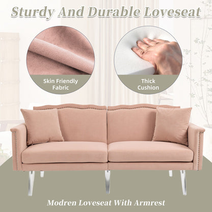 Divano letto a due posti con borchie rivestito in velluto e piedini in acrilico