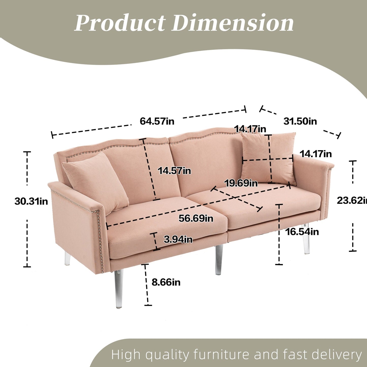 Divano letto a due posti con borchie rivestito in velluto e piedini in acrilico