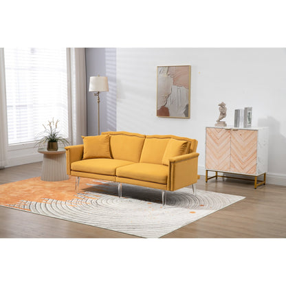 Divano letto a due posti con borchie rivestito in velluto e piedini in acrilico