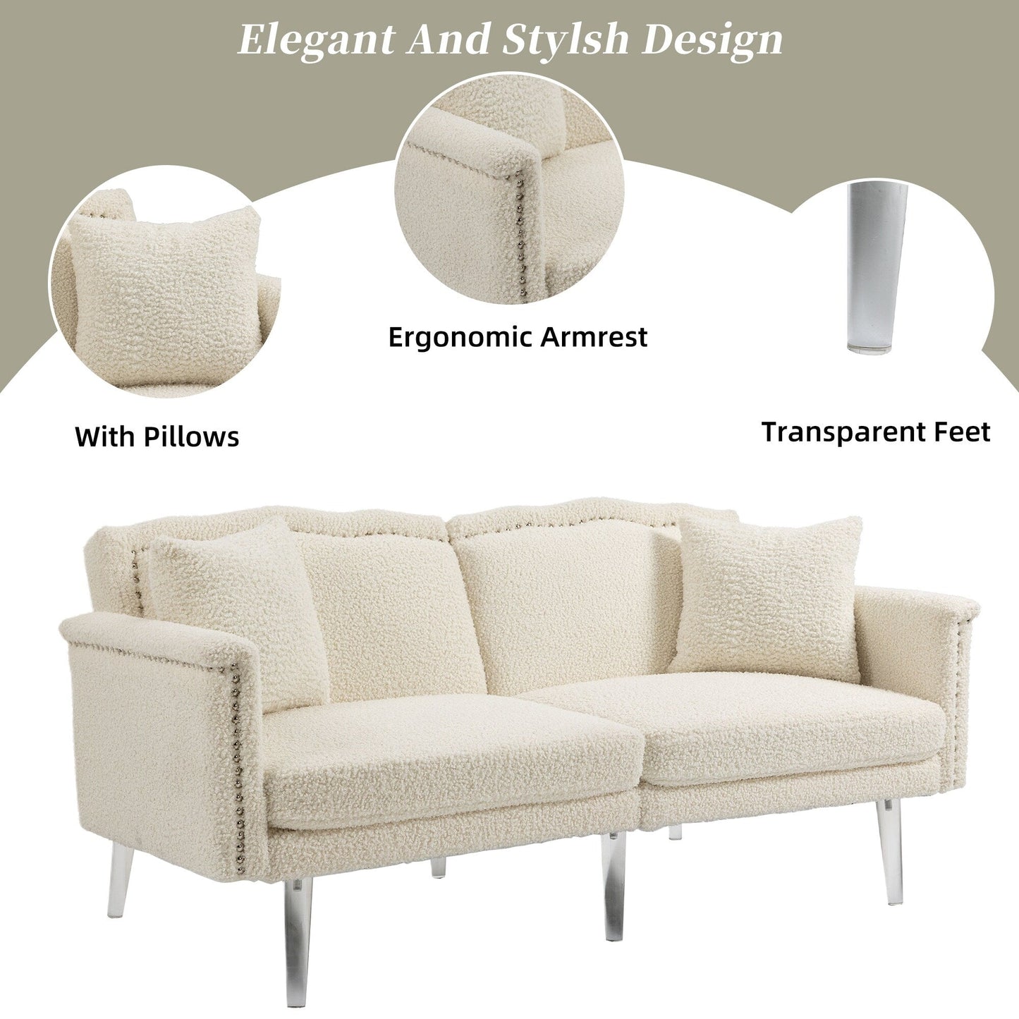 Divano letto a due posti con borchie rivestito in velluto e piedini in acrilico