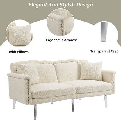 Divano letto a due posti con borchie rivestito in velluto e piedini in acrilico