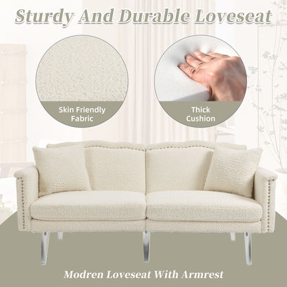 Divano letto a due posti con borchie rivestito in velluto e piedini in acrilico