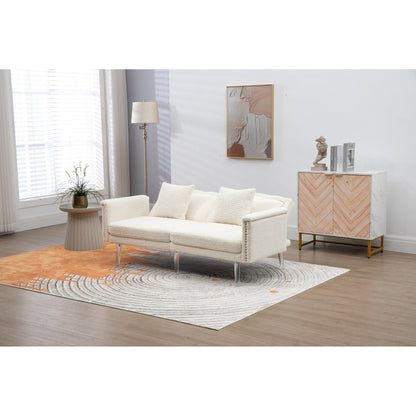 Divano letto a due posti con borchie rivestito in velluto e piedini in acrilico