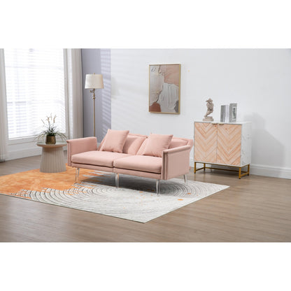 Divano letto a due posti con borchie rivestito in velluto e piedini in acrilico