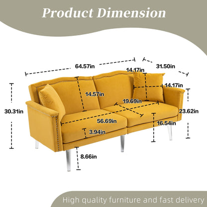 Divano letto a due posti con borchie rivestito in velluto e piedini in acrilico