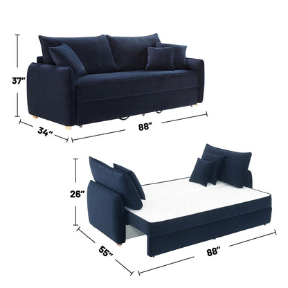 Divano imbottito in velluto con letto estraibile, design blu