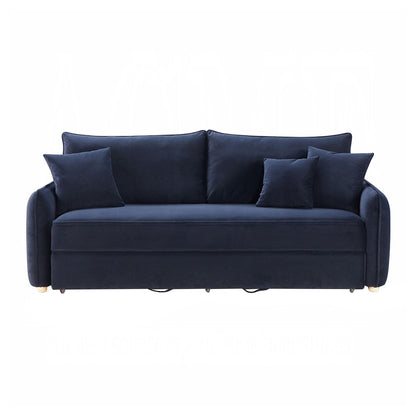 Divano imbottito in velluto con letto estraibile, design blu