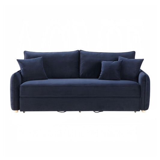 Divano imbottito in velluto con letto estraibile, design blu