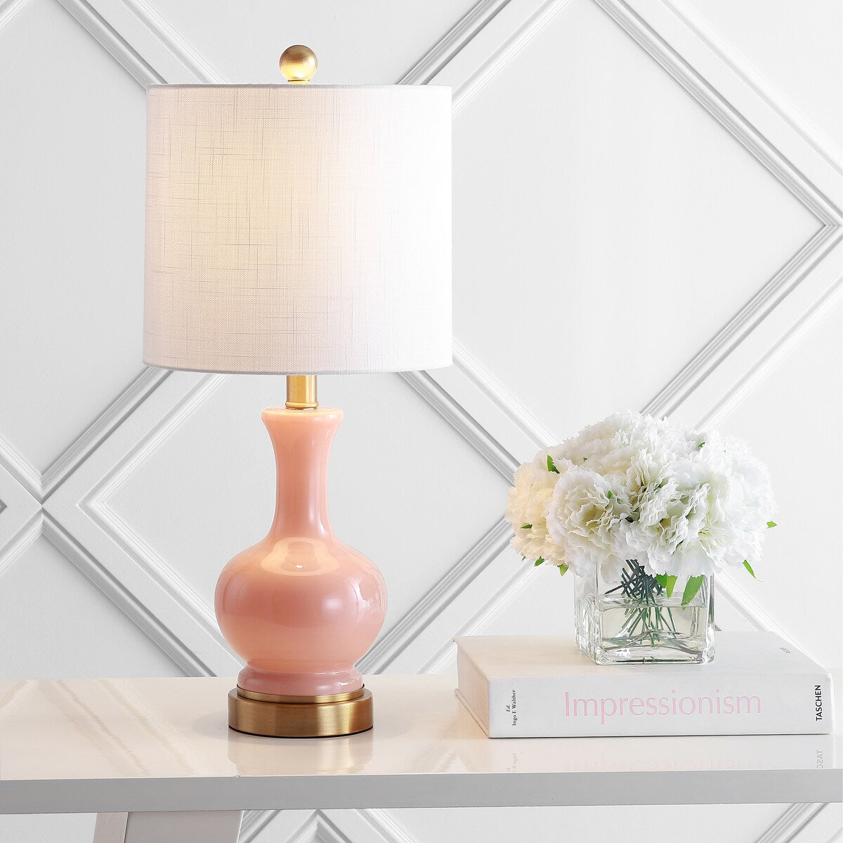 Lampada da tavolo a LED in vetro/metallo Vermont 22, bianca (set da 2) di JONATHAN Y