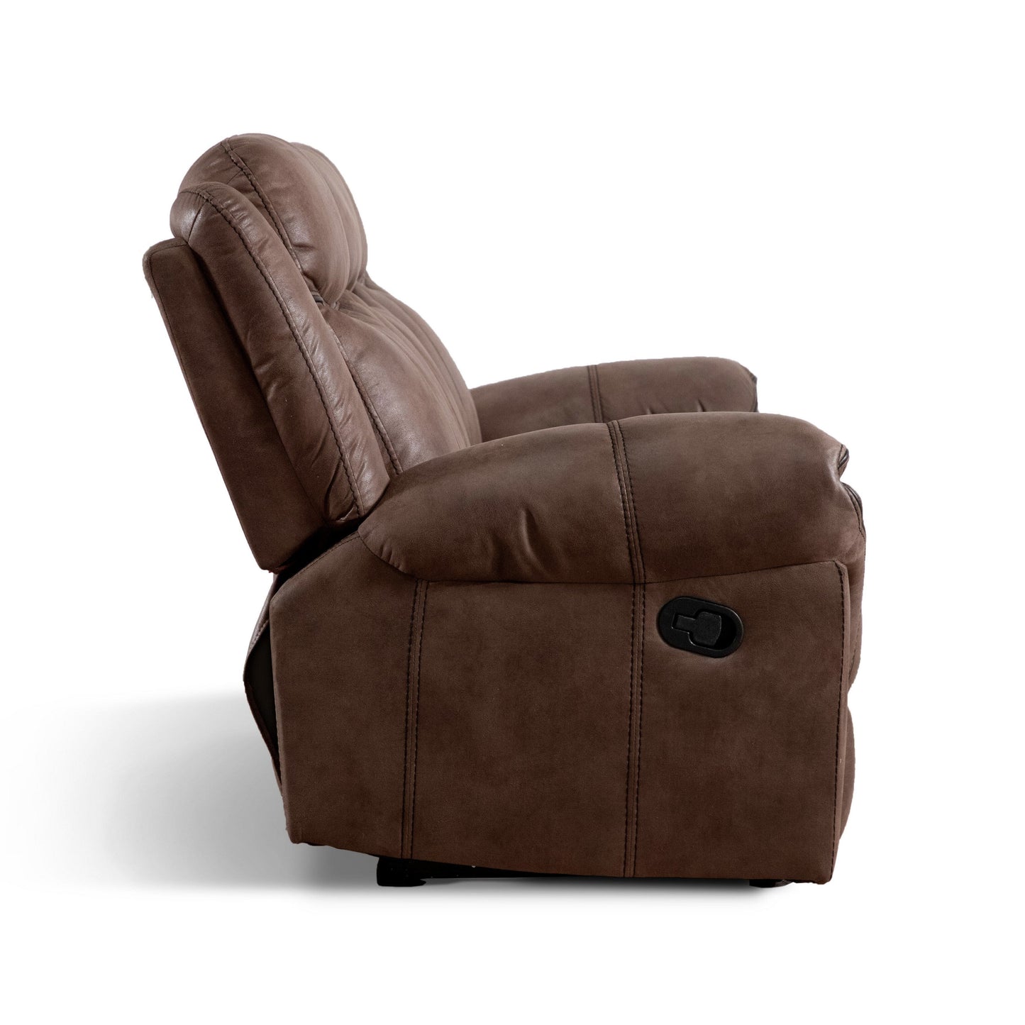 Divano reclinabile manuale Verne Brown in microsuede con portabicchieri ribaltabili