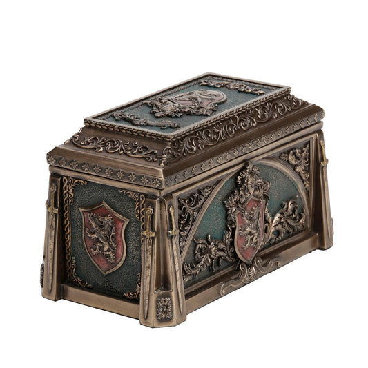 Veronese Design 9.3 H Medieval Lion Crest Trinket Box Bronzo fuso a freddo