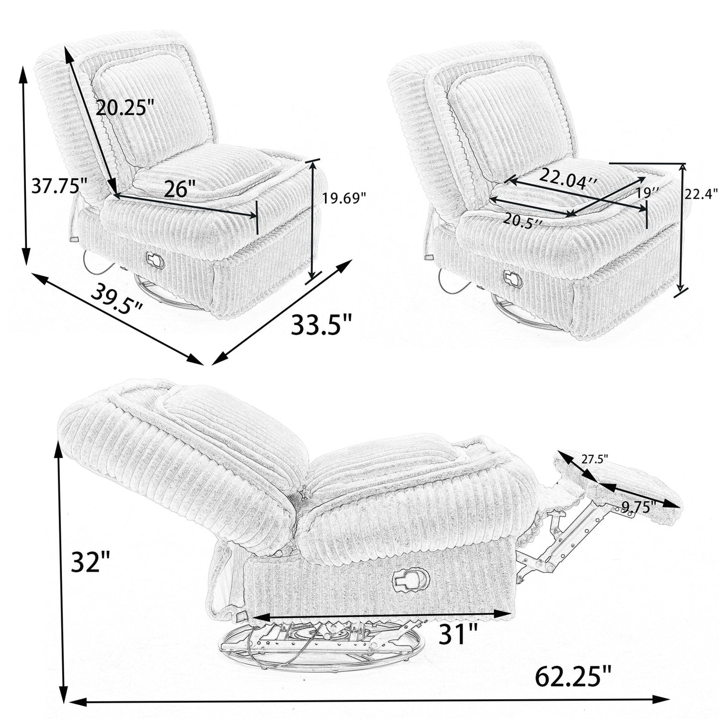 Divano reclinabile versatile in velluto a coste per relax e comfort