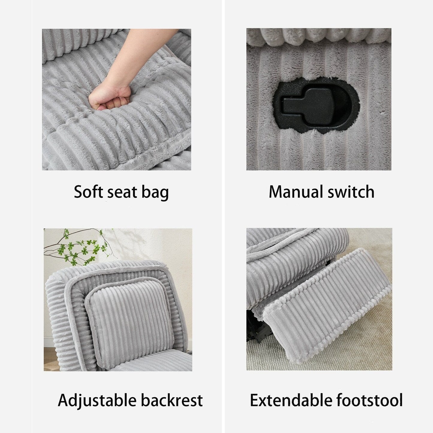 Divano reclinabile versatile in velluto a coste per relax e comfort