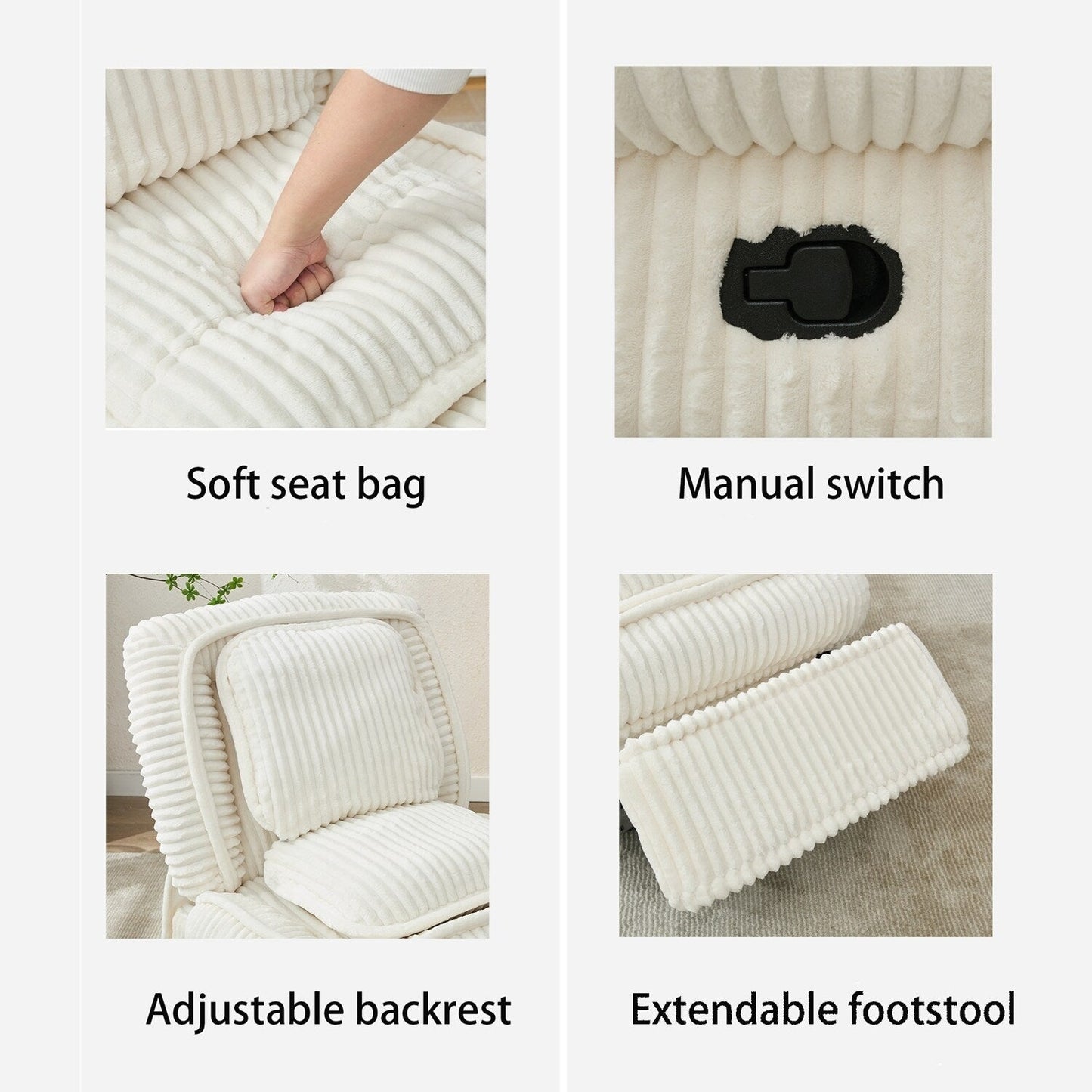 Divano reclinabile versatile in velluto a coste per relax e comfort