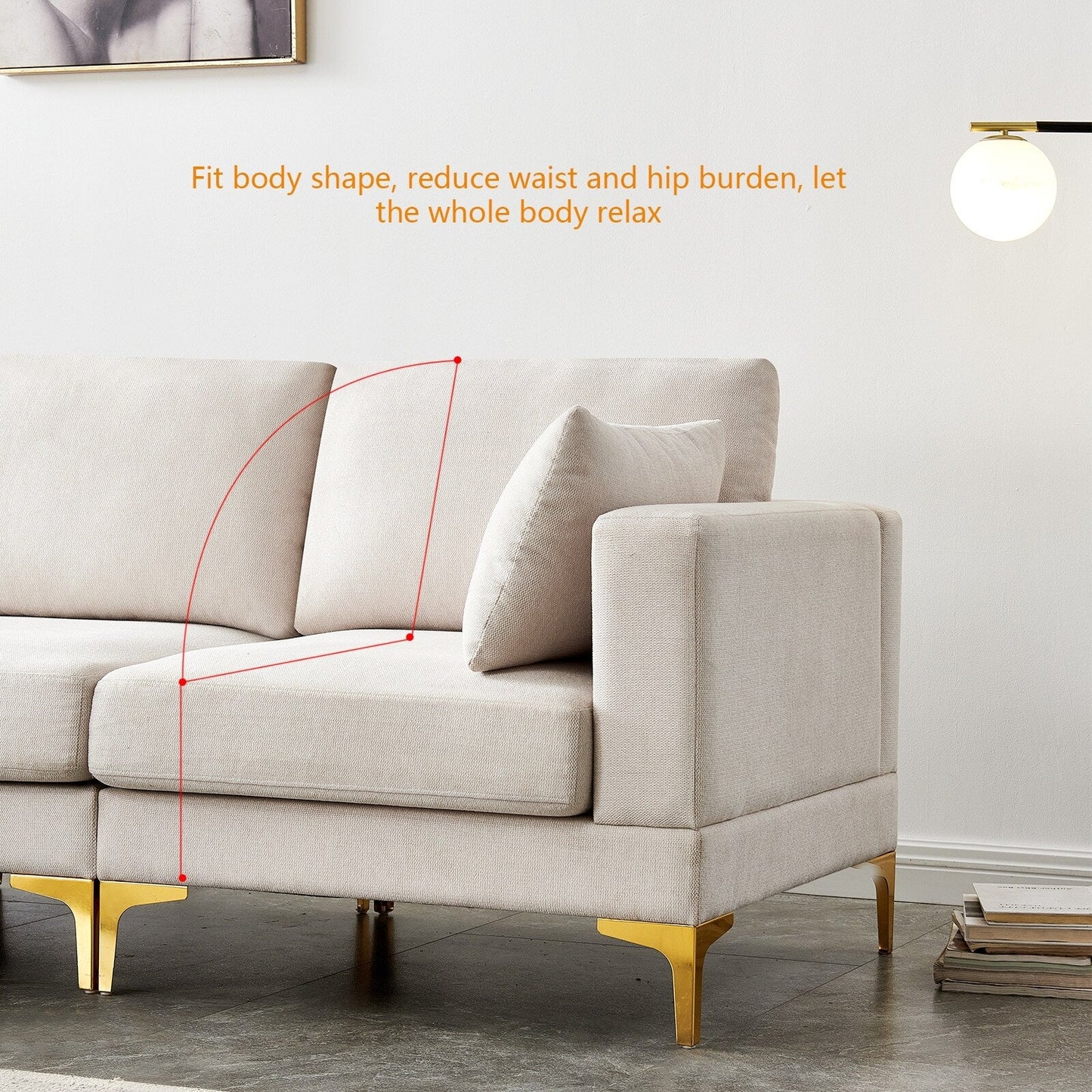 Divano versatile a L con pouf - Tessuto in poliestere morbido per il massimo comfort