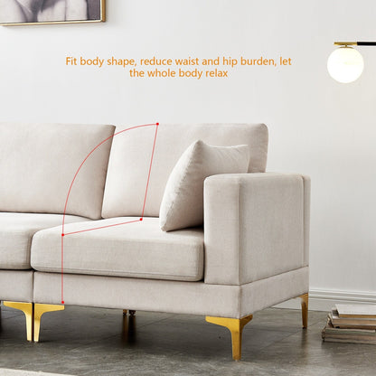 Divano versatile a L con pouf - Tessuto in poliestere morbido per il massimo comfort