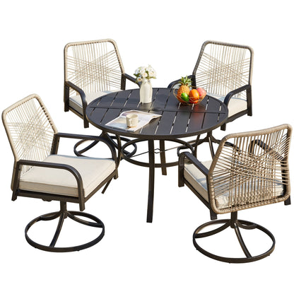 Set da pranzo versatili per esterni con sedie girevoli/pieghevoli e tavolo con doghe in acciaio e set da pranzo in HDPE per giardini e patii