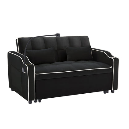 Divano letto pieghevole versatile in velluto con schienale regolabile, porta USB e supporto per telefono