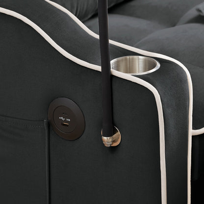 Divano letto pieghevole versatile in velluto con schienale regolabile, porta USB e supporto per telefono