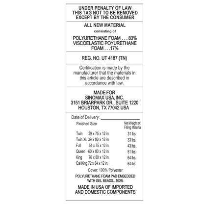 Materasso Vibe Gel Memory Foam 12 certificato CertiPUR US Bed in a Box