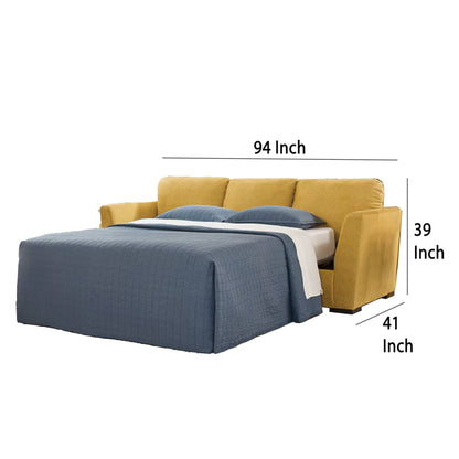 Divano letto matrimoniale Viena, 2 cuscini decorativi, velluto sintetico giallo