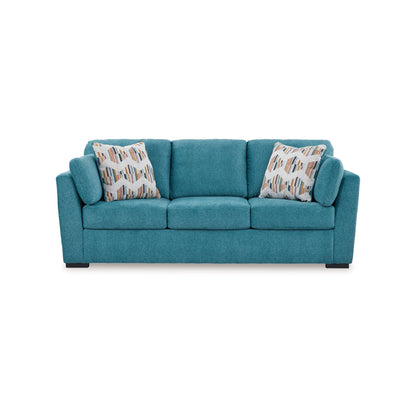 Divano Viena con 2 cuscini decorativi, velluto sintetico blu acqua, 94 pollici