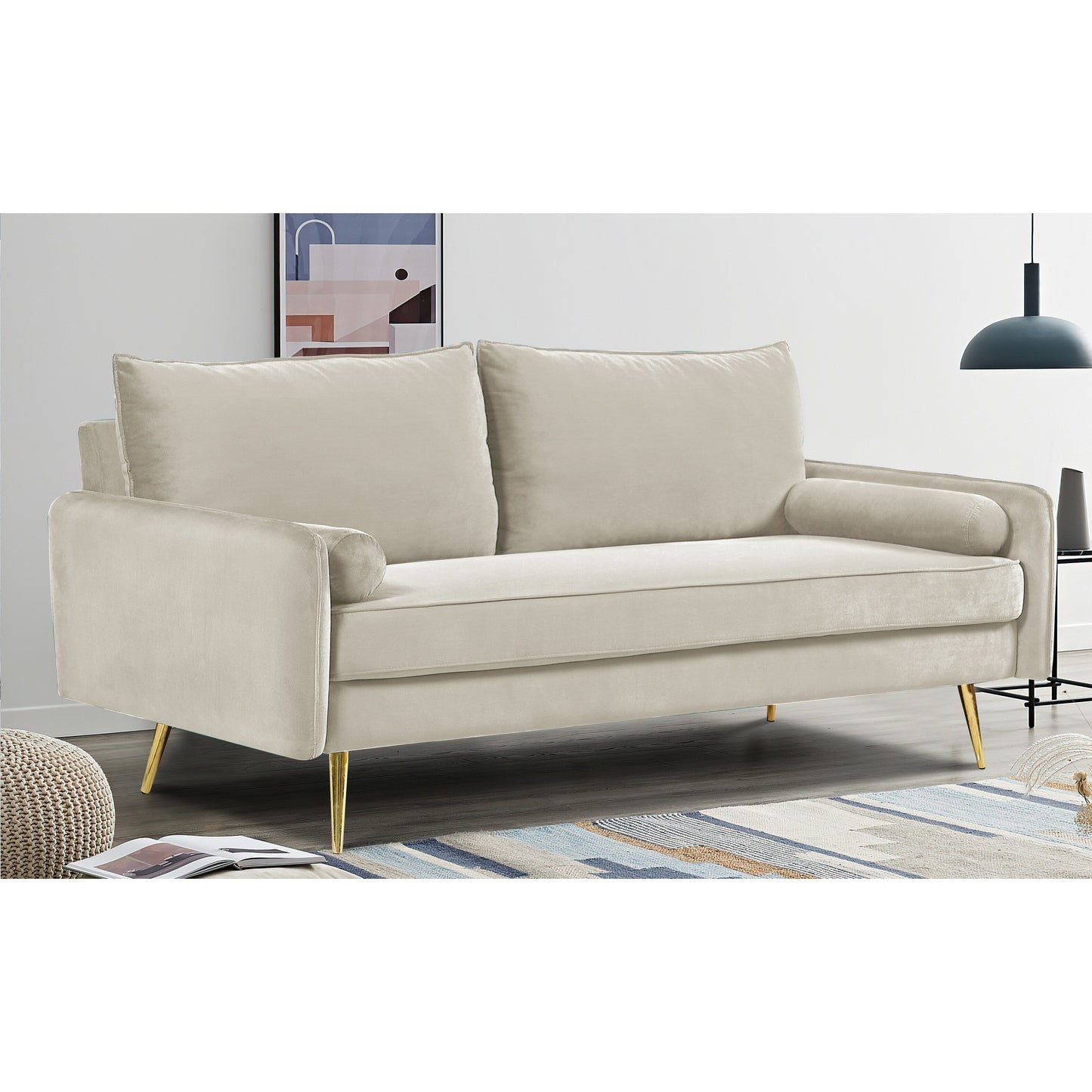 Divano Villeda 70''W in poliestere con braccioli quadrati