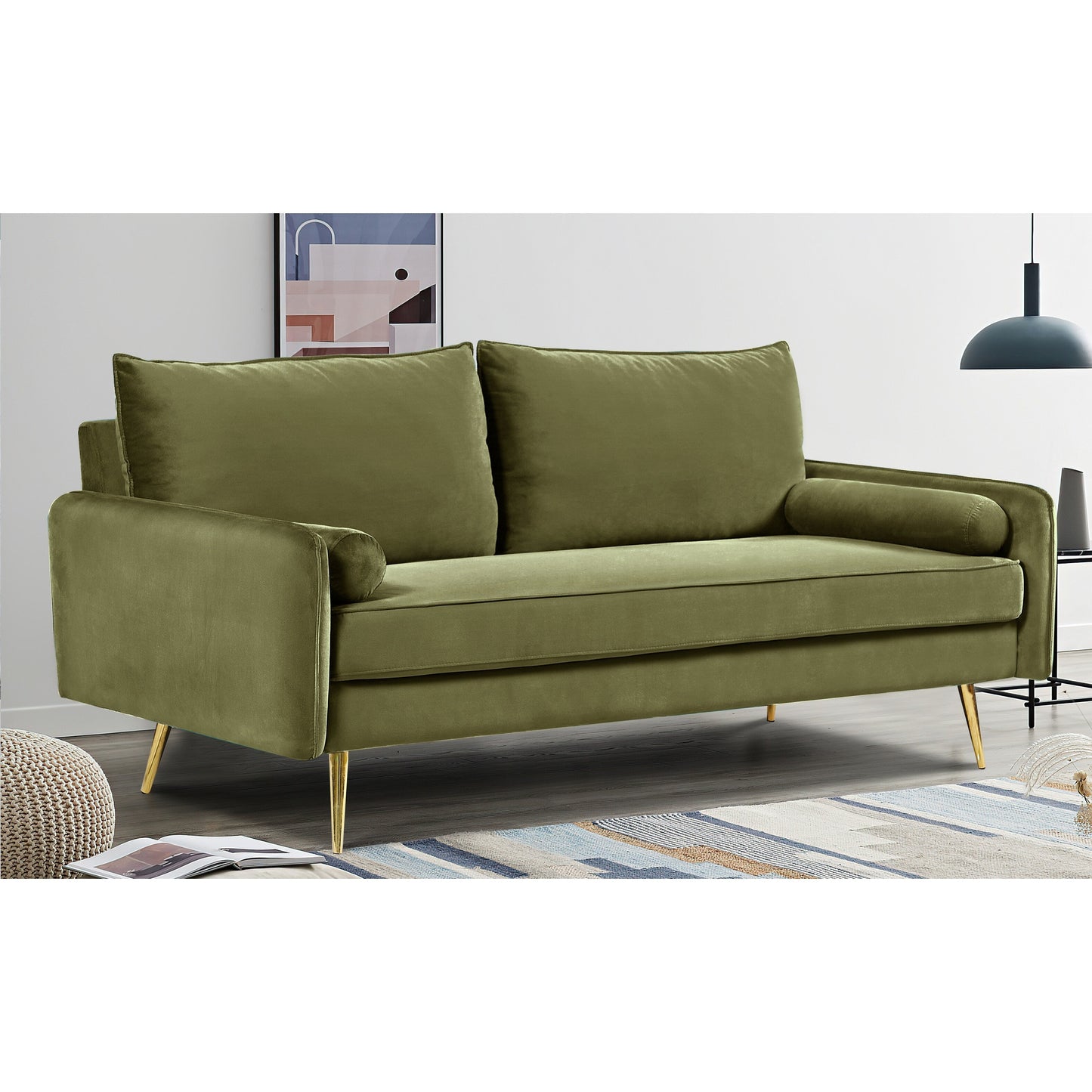 Divano Villeda 70''W in poliestere con braccioli quadrati