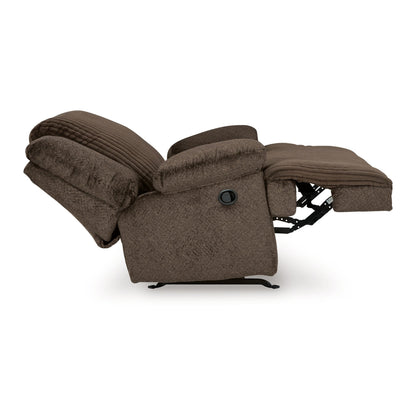 Poltrona reclinabile Vincent Manual Rocker, tessuto in velluto a coste color cioccolato