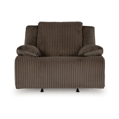 Poltrona reclinabile Vincent Manual Rocker, tessuto in velluto a coste color cioccolato