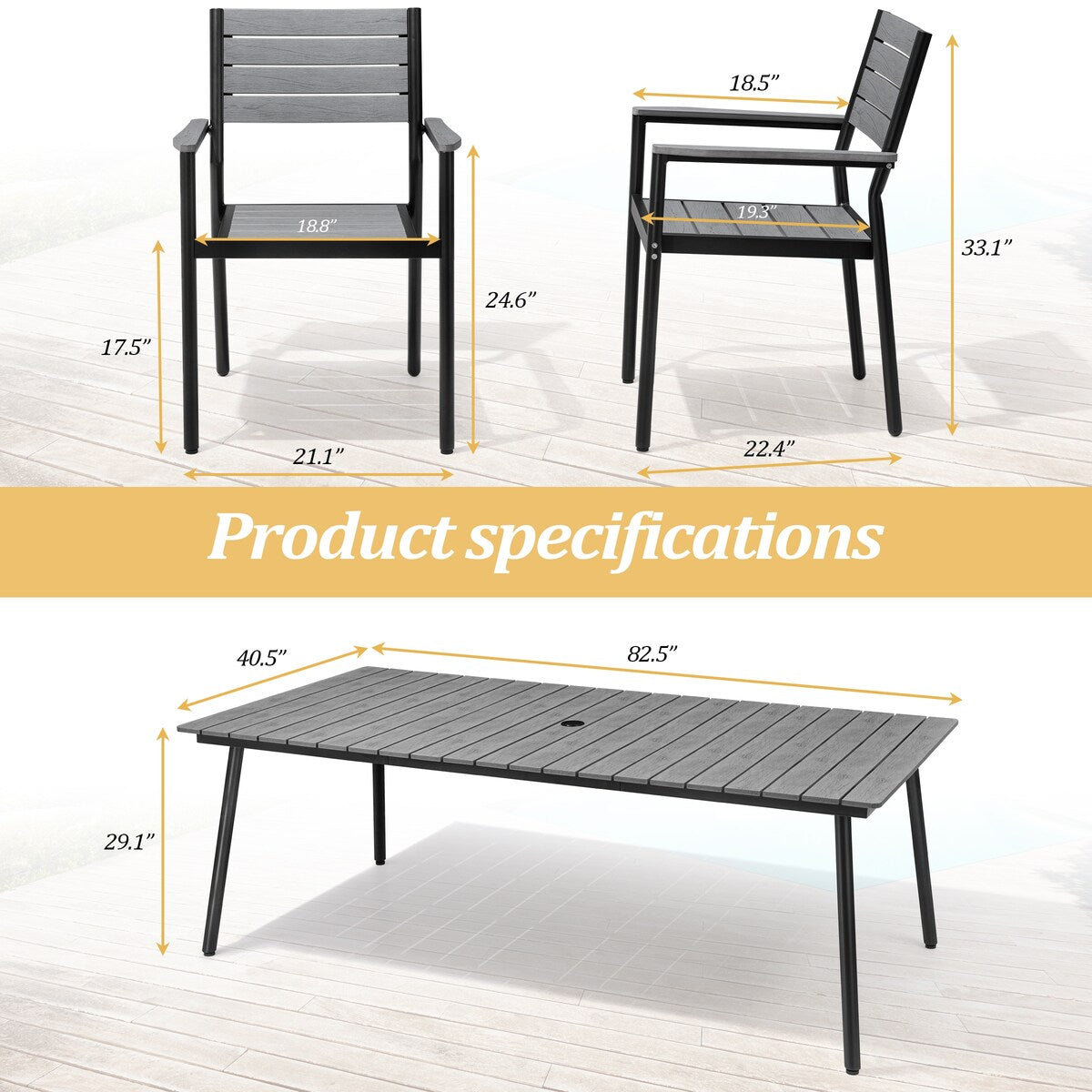 Set da pranzo per esterni VredHom da 9 pezzi con sedie impilabili - Set da 9