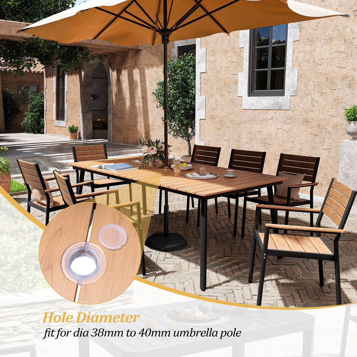 Set da pranzo per esterni VredHom da 9 pezzi con sedie impilabili - Set da 9