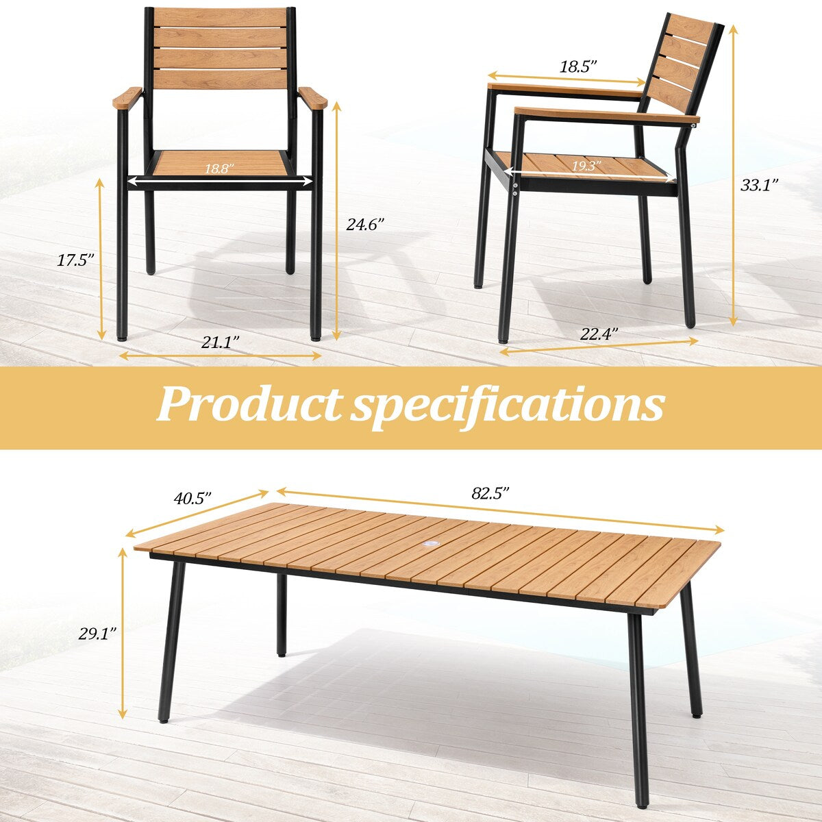 Set da pranzo per esterni VredHom da 9 pezzi con sedie impilabili - Set da 9