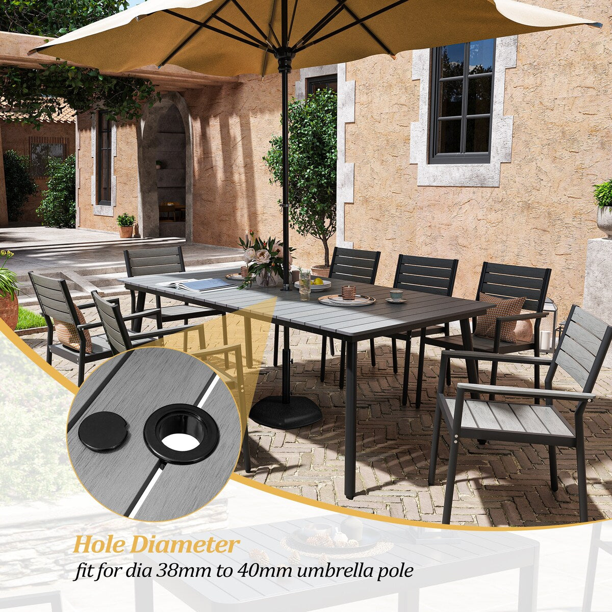 Set da pranzo per esterni VredHom da 9 pezzi con sedie impilabili - Set da 9