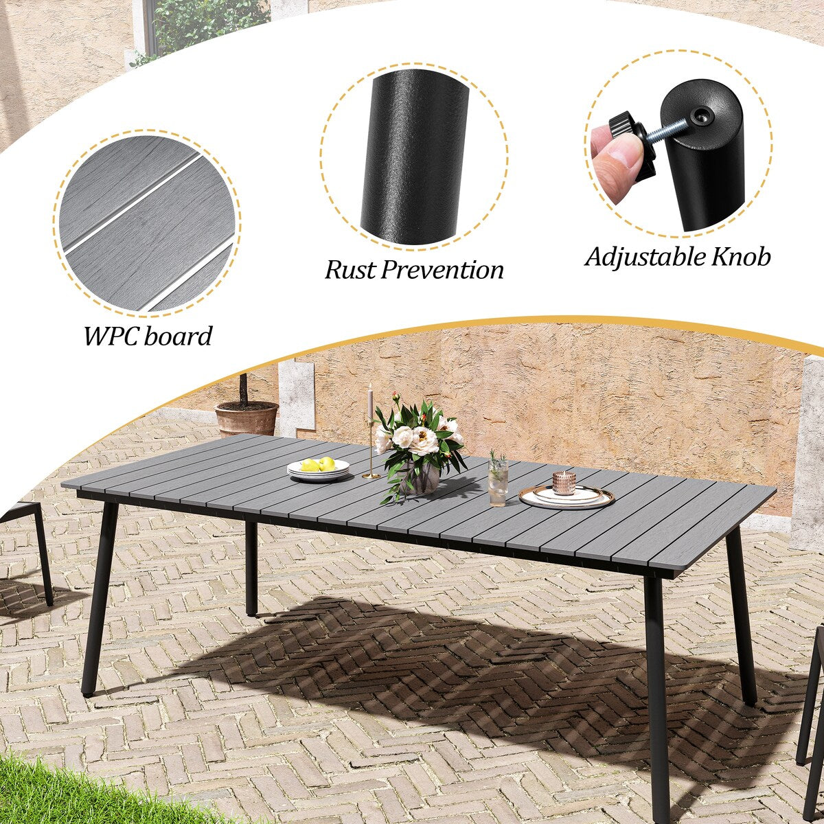 Set da pranzo per esterni VredHom da 9 pezzi con sedie impilabili - Set da 9