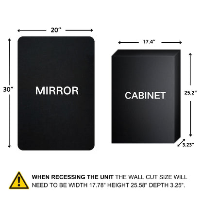 Mobiletto porta medicinali con cornice incassata TEHOME WH, specchio e ripiani regolabili