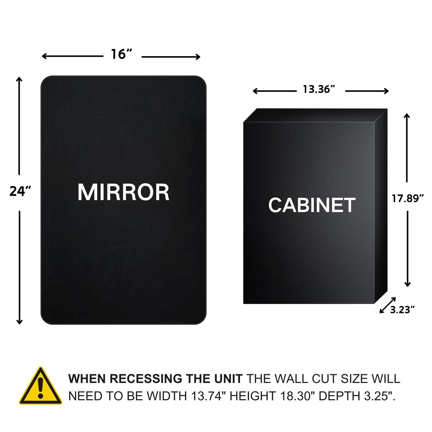 Mobiletto porta medicinali con cornice incassata TEHOME WH, specchio e ripiani regolabili