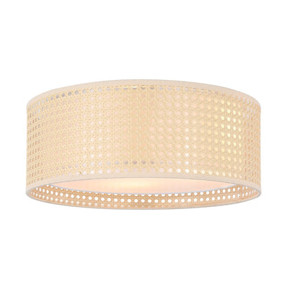 Lampada da soffitto moderna a 3 luci WINGBO con paralume a doppio tamburo in rattan e tessuto