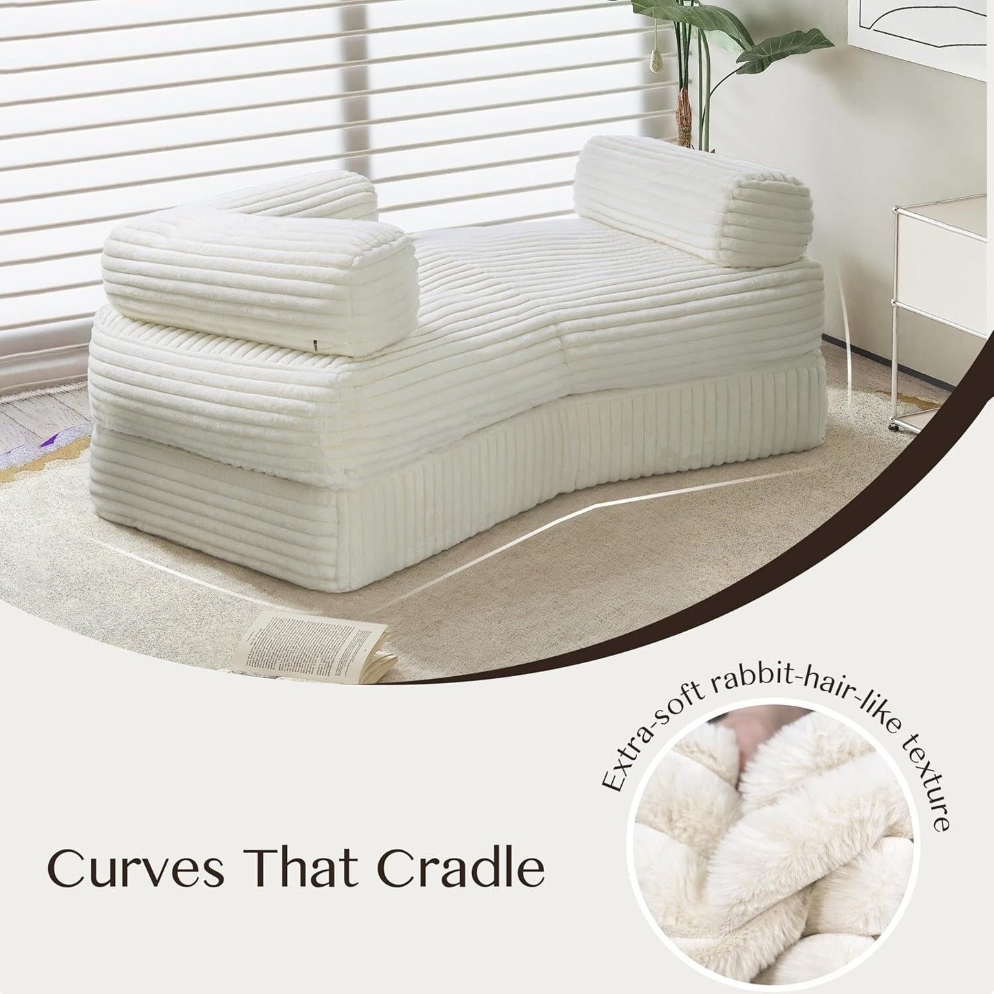 WOWMAX 85'' Divano curvo Chaise Longue Divano soffice senza ossa per soggiorno, comodi divani in velluto a coste di peluche