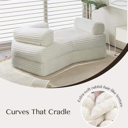 WOWMAX 85'' Divano curvo Chaise Longue Divano soffice senza ossa per soggiorno, comodi divani in velluto a coste di peluche