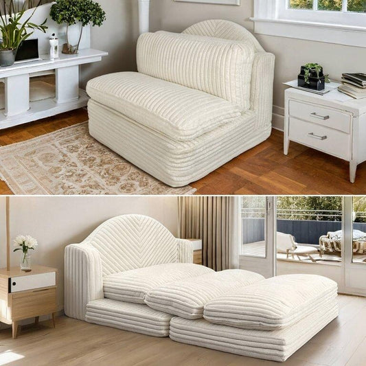 Poltrona Chaise Longue WOWMAX per Interni, Poltrona Letto Oversize da 78 Pollici, Divano Comodo - Divano Imbottito per Soggiorno, Beige