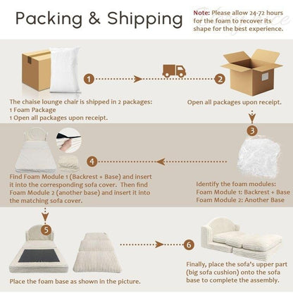 Poltrona Chaise Longue WOWMAX per Interni, Poltrona Letto Oversize da 78 Pollici, Divano Comodo - Divano Imbottito per Soggiorno, Beige