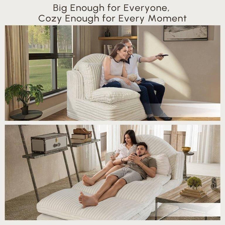 Poltrona Chaise Longue WOWMAX per Interni, Poltrona Letto Oversize da 78 Pollici, Divano Comodo - Divano Imbottito per Soggiorno, Beige