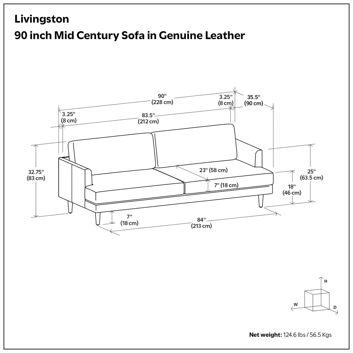 Divano moderno di metà secolo WYNDENHALL Chloris da 90 pollici di larghezza - Â 90 L x 35,5 P x 32,75 A