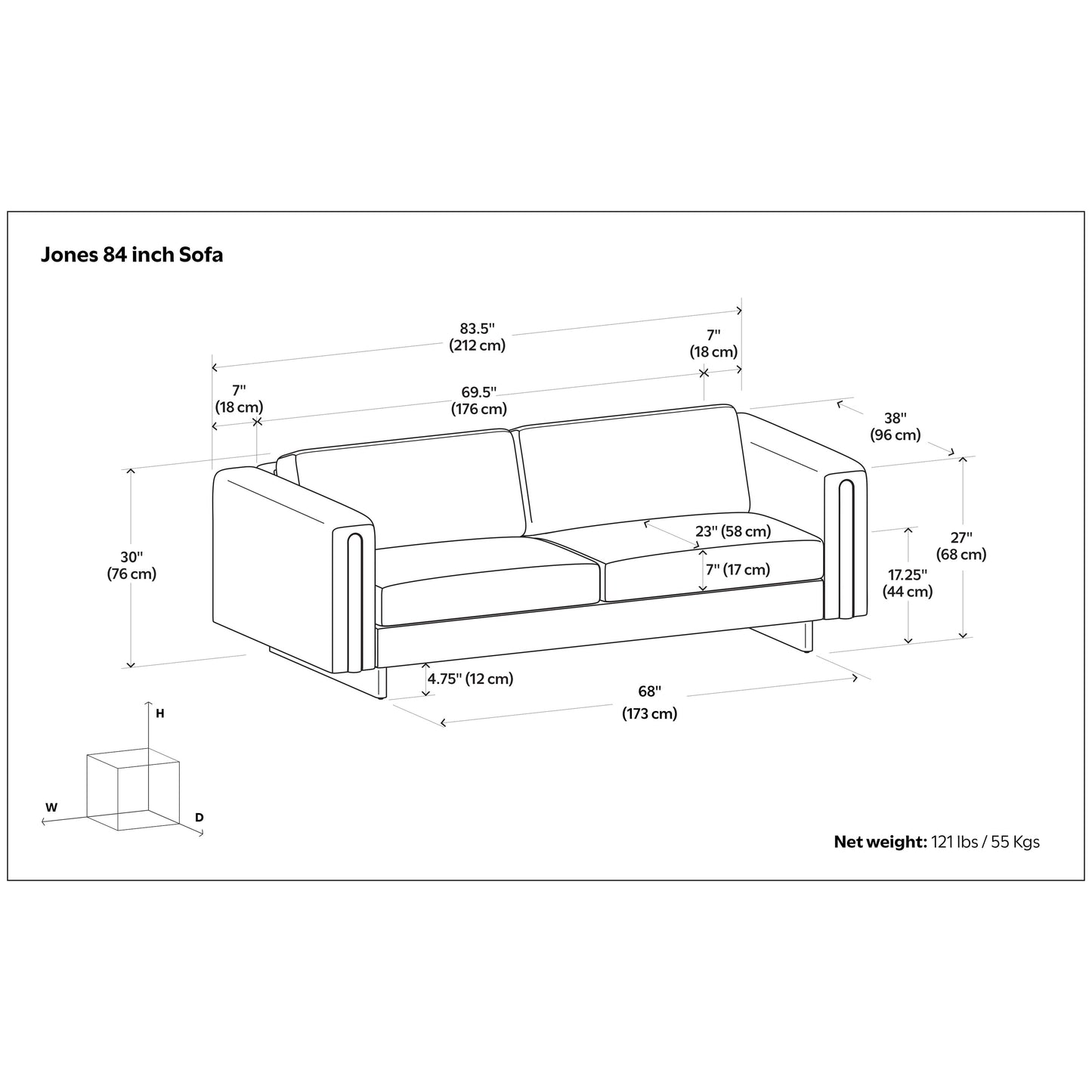 Divano contemporaneo WYNDENHALL Drayton 84 in tessuto tecnico a trama fitta - 84 L x 38 P x 30 A,